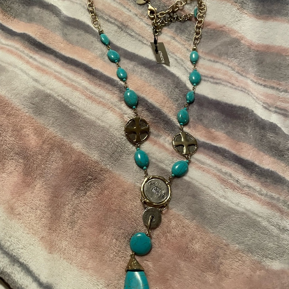Chico's Teal and Silver Pendant Necklace